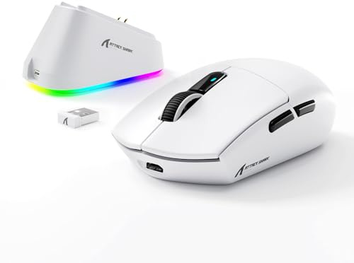 MAMBASNAKE x Attack Shark G3PRO Gaming-Maus mit Magnetischer Ladestation, BT/2.4G Wireless/Kabel, PixArt PAW3311 Gaming-Sensor, 59g Leicht, 25000 DPI Lightspeed Gamer Office-Mäuse für PC/Mac-Weiß