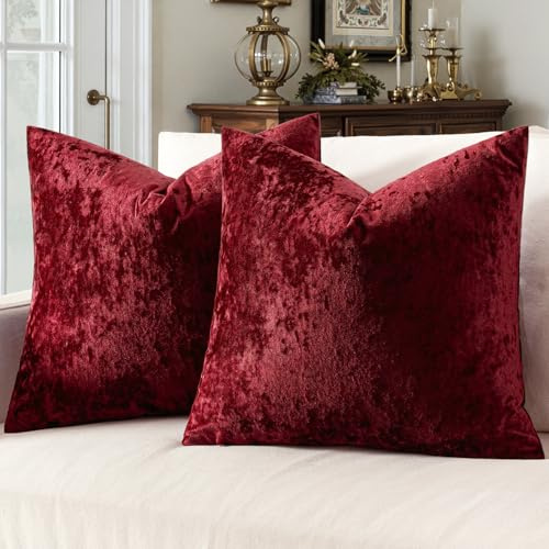 MIULEE Lot de 2 Housses de Coussin Fleur de Givre Housses de Décor pour Canapé en Velours Housses en Fausse Fourrure Douces et Pellucheuses Housses de Coussin Doudou pour Salon 50x50 cm Bordeaux