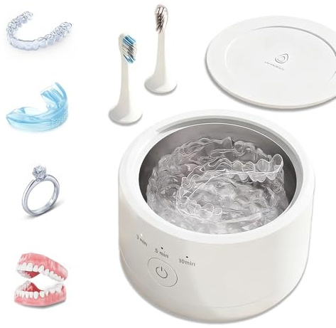 AIMEMD Three Modes Denture Cleaner Machine for Invisalign Cleaner,50kHz Ultrasonic Retainer Cleaner Machine,200ML Mouth Guard Cleaner,For Dentures,Mouth Guards,Braces,Aligners,Toothbrush,Jewelry
