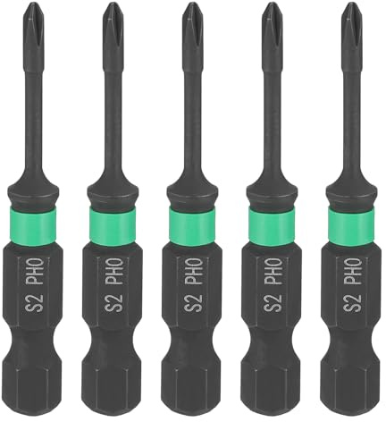 sourcing map 5pcs #0 Impact Phillips Screwdriver Bit PH0 1/4 Hex Shank 2 (50mm) Length 2.5mm Rod Magnetic Cross Head Drill Bits S2 Steel Industrial Screw Drivers for Impact Power Tools