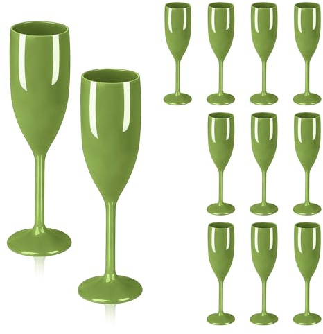 LEYIQU Lot de 12 flûtes à champagne en acrylique vert sauge, verres à champagne en plastique incassables et réutilisables pour mariage (12, vert sauge)