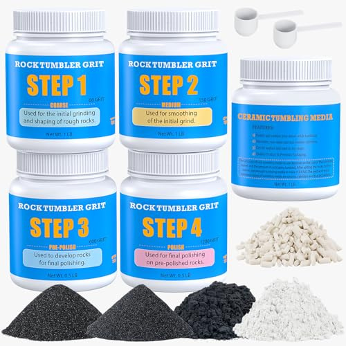 AtoRock Tumbler Grit and Ceramic Tumbling Media, 4 Pounds, 4-Step Polish Refill Kit, Polishes Up to 25 lbs of Rocks, Compatible with All Rock Tumblers