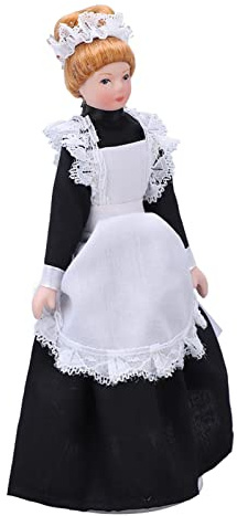 Yinhing Porzellanpuppe, Puppenhaus Maid Puppe High Simulation 1:12 Vintage Puppen für Puppenhauszubehör