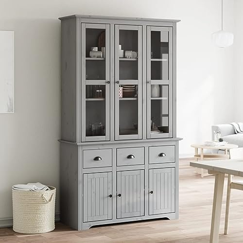 SKM Aparador Alto BODO Madera Maciza de Pino Gris 115,5x43x200,5 cm,Mobiliario,Armarios y Almacenamiento,Aparadores,Gris,70.3 kg,3206453