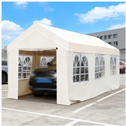 Enclosed Carports Garage Tent Heavy Duty Carport Canopy with Metal Frame for Parking Pickup Party Yard(9.8x16.4x6.5ft)
