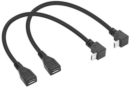 90° Micro USB Male to Female Up & Down Angle Extension Cable 9inch ，1Pair | Charging & Data Sync Cord for Phone, Tablet, MP3 and More