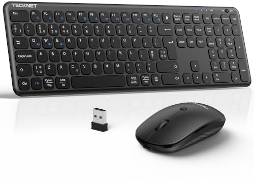 TECKNET Wireless Keyboard and Mouse Set, Rechargeable & Long-Lasting, Ultra-Slim Scissor-Switch Keyboard, Silent Mouse, Multi-Device Connectivity Bluetooth Keyboard and Mouse for PC/Laptop (UK Layout)