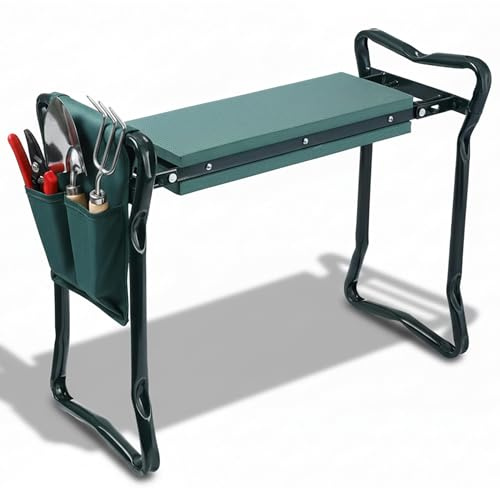 2mGoods Kniebank grün, weiches Kniekissen, 2 in 1 Eva-Schaumkissen Gartenhocker mit 1 Taschen, klappbar, Kniehilfe Gartenarbeit, bis 150 kg, HBT 50x60x27,5cm, Gartenbank (GC-007-v2)