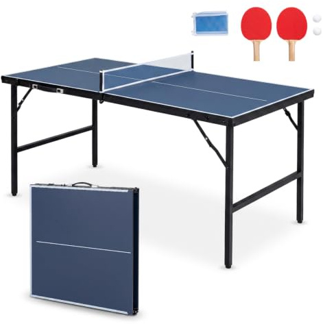 COSTWAY Mesa Ping Pong Plegable, 152,5 x 76 cm, Red, 2 Palas y Pelotas | Mesa de Tenis Portátil Interiores y Exteriores, Premontada