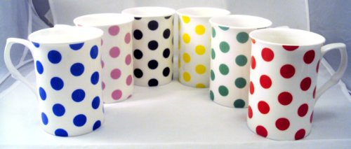 fromeuropewithlove Mixed Spots Colours Mugs Fine Bone China Set of 6 Spots Mugs Hand Decorated in the UK Free U.K. Delivery