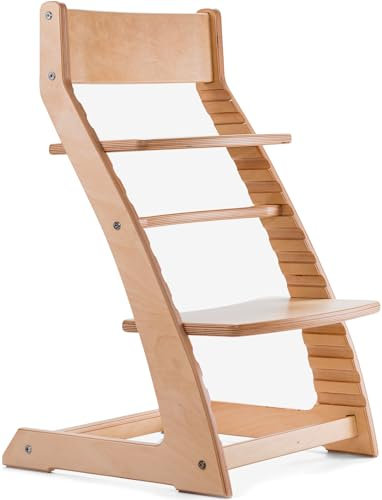 FORNEL Scandinavian Wooden High Chair for Toddlers & Kids | Adjustable Grow-with-Me Montessori Seat for Dining Table | Natural Wood Finish Convertible Highchair