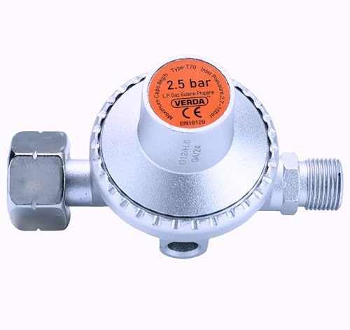 Sellnet Gasdruckregler Gasflasche 2,5 bar 8 kg/h mit Adapter – Druckminderer für Gasflaschen bis 11 kg – Propan Butan Regler für Abflammgerät, Kocher, Heizung – Anschluss W21,8 x G3/8 RED3