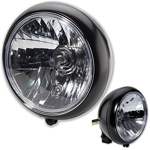 Germany Motorsports Motorrad Haupt Front Scheinwerfer Bullet Bates-Style schwarz E-geprüft universal (7 Zoll mit Halterung)