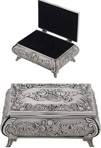 Hztyyier Vintage Schmuck Aufbewahrungsbox Rose Blume geschnitzt Zink Legierung Schmuck Andenken Container Ornament