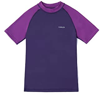 HMILES Maglia a maniche corte Rash per bambini,UPF Ragazzi Ragazze Rash Guard Swim Top Quick Drying Bambino Surf Shirt Wet Top Spiaggia Sport acquatici Costumi da bagno, Viola,Malva Viola, 9-10 Anni