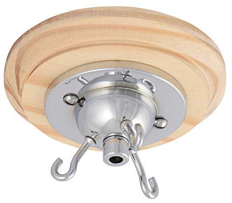 ElekTek Deckenrosette mit 3 Haken mit passenden Schrauben, Zugentlastung und Deckensockelscheibe aus Kiefer - Für Deckenhängeleuchten, Hängeleuchten und Deckenbaldachine und Kronleuchter Chrom