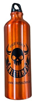 ORLETANOS Benzinflasche Aluminium 800ml Orange Skull kompatibel mit Harley Davidson Schwingentaschen Seitentasche Satteltaschen Sportster Softail Rocker Biker Aluminium Alu Flasche benzin