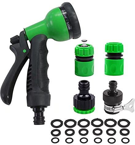 Garden Hose Pipe Multi Spray Watering Gun Starter Set,8 Adjustable Patterns High Pressure Spray Head Hose Nozzle,Hose Connectors Hose Attachments for Watering Plants Or Lawns,Shower Pets,Car Washing