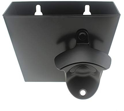Luwanburg Black Beer Bottle Opener Wall Mount Bottle Top Opener with Cap Catcher Drainage