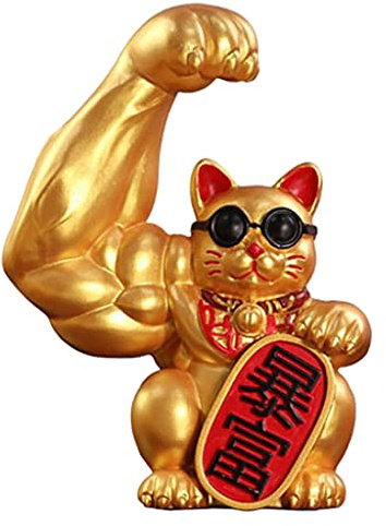 MagiDeal Maneki Neko Figur, Winkekatze Gold Glücks Katze Lucky Cat Glücksbringer China Asiatische Deko Moderne Ornament für Zuhause Büro Auto Hotel Laden - Richtig reich