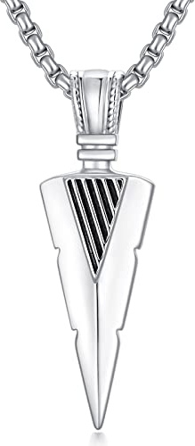 PDTJMTG Pfeilspitzen Kette aus Sterlingsilber Anhänger und Edelstahl kette, Speerspitzen-Halskette für Herren, Geschenk für Männer