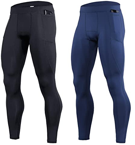 OEBLD Compression Pants Men UV Blocking Running Tights 1 or 2 Pack Gym Yoga Leggings for Athletic Workout