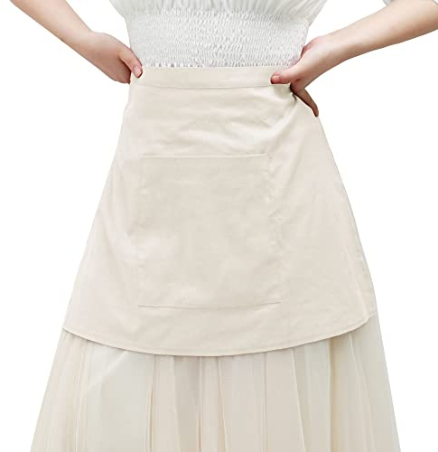 KUOIN Medieval Apron with Pockets Linen Half Waist Chef Waiter Aprons Vintage Cosplay (Beige)