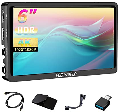 FEELWORLD FW568S 6 Pulgadas Monitor de Campo para Cámaras 3D LUT Full HD 1920x1080 IPS con F970 Kit Externo Instale el Equipo Entrada 3G-SDI/4K HDMI Salida 8,4 V DC