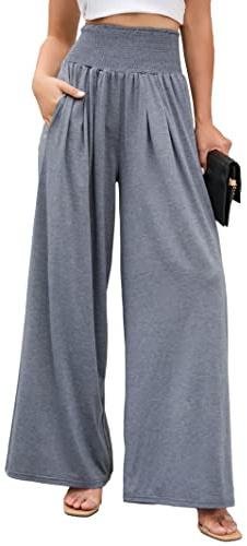 Famulily Womens Wide Leg Trousers Elastic High Waist Cotton Yoga Pants with Pockets Lounge Wear for All Seasons S-XXL