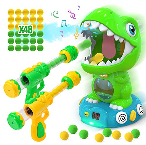 EagleStone Movable Dinosaur Shooting Toy for Kids 5-7 with Spray, Electronic Target Game, 2 Pump Guns, 48 Foam Balls, Score Record, Sound,Christmas Party Favor Gift