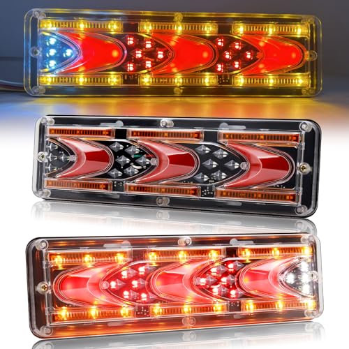 Biqing 2PCS Luces Traseras Remolque 24V,Multifuncional Pilotos LED Remolque 46 LED Luces de Freno Traseras,Led Indicador Dinámico Luz de Marcha Atrás para Remolque Van Truck Camión Tractor