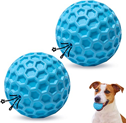 Nobleza Pelota Perros con Sonido, 2 Unidad Pelota de Juguete para Perros Interactivo, Indestructible Squeak Juguetes para Perro, Pelota Fun para Masticar Jugar Entrenamiento, Ø 5.5cm