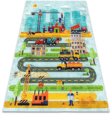 rugsx Kinderteppich JUNIOR 52105.801 Baustelle, Straßen, für Kinder, Anti-Rutsch - blau 160x220 cm