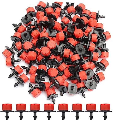 Voarge 200 Stücke Einstellbare Bewässerung Tropfer Sprinkler, 8-Loch Anti-Clogging Emitter Tropfer,Bewässerung Tropfer Sprinkler Zubehör Rot,für Blumenbeete, Gemüsegärten, Rasen,