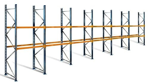 Palettenregal mit 3 Ebenen, 5 m Höhe, 16,8 m Breite - für 54 Europaletten à 500 kg