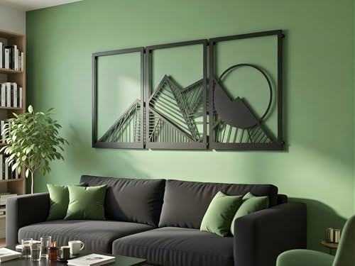 Vailla Montagnes Décoration Murale Bois 3D – Art Mural Salon Chambre Bureau | MDF, Découpé au laser, Paysage de montagne Alpes, 5 tailles, Noir Argent Or, personnalisable, Salon Chambre