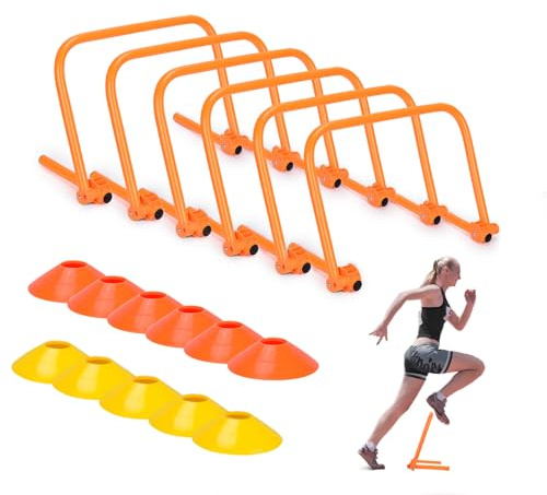 BOOSTEADY Kit de Vallas Entrenamiento Futbol: Conos Entrenamiento Kit Entrenamiento Futbol Ajustables para Entreno Futbol, Conos Futbol Vallas Entrenamiento con 6 Vallas, 12 Conos y Bolsa