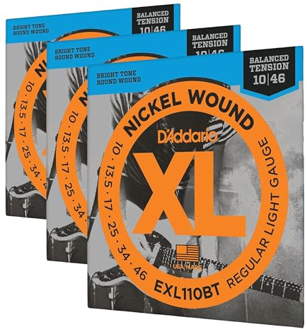 D'Addario Cordes de Guitares Électrique - EXL110BT - Regular Light, Balanced Tension, 10-46 - 1-Paquet (Lot de 3)
