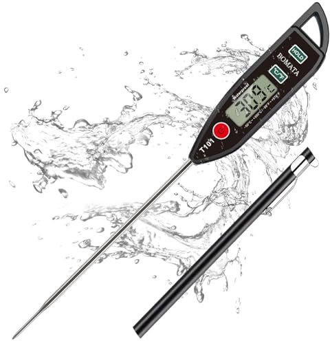 BOMATA Termómetro impermeable IPX7, agua, líquidos, velas y cocina. Termómetro de lectura instantánea para alimentos, con sonda larga, para cocinar, carnes y barbacoas.T101 Negro