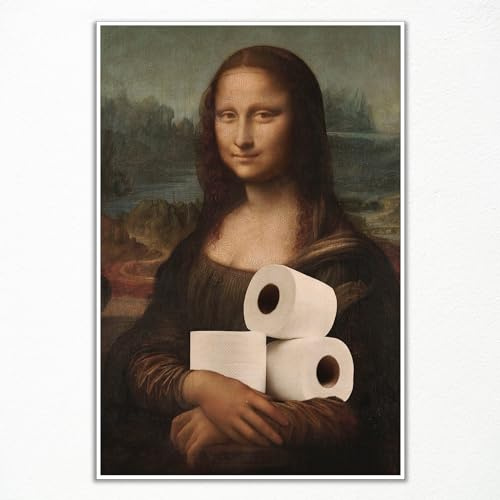 XMJJQQ Classica Monna Lisa pittura bagno tela Wall Art, vintage divertente bagno poster, umorismo divertente toilette arte stampe artistiche, bagno ragazza bagno divertente decorazione da parete 40,6