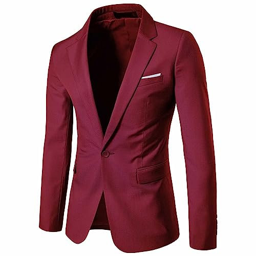 Giacca da uomo con un bottone slim fit cappotto sportivo da lavoro quotidiano da chef per uomo, vino, XL