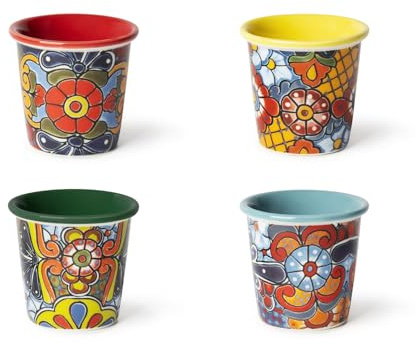 Excelsa Acapulco Set 4 Bicchierini da Caffè, Porcellana, Capacità 90 ML., Decori Assortiti