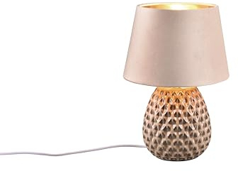 lightling Tischlampe Arielle aus Keramik, mit Schnurschalter, Schirm aus Samt, IP20, exkl. 1 x E14 max. 40W, beige
