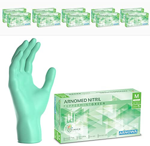 ARNOMED Guantes nitrilo talla M, verde, guantes de nitrilo, 2000 unidades (20 cajas), guantes nitrilo desechables sin polvo, guantes de goma sin látex, guantes nitrilo en tallas XS, S, M, L y XL