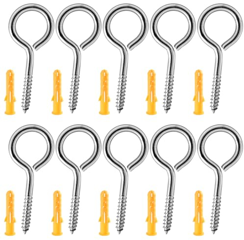 10PCS Eye Screws, Eye Bolts Screw, M5 x 65 Stainless Steel Ring Hooks | Eye Bolts Vine Eyes Heavy Duty Self Tapping Ring Eye Hooks Nails Eyelets Screw for DIY Cork Crafts Hanging Wooden Frames