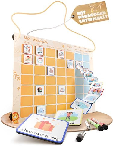 Kinderparadies Online Magnetischer Wochenplaner - Routine Planer Kinder mit 188 farbigen Magneten - Aufgabenplaner Kinder für Termine, Pflichten & Freizeit – Lernspiel zur Organisation der Woche