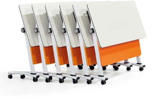 Zusammenklappbares Konferenztisch-Set für 6 Personen, mit Klappdeckel, abschließbare Räder, ideal für Konferenzräume, Trainingsräume, Mediazentren und Klassenzimmer, 120 x 50 x 75 cm, tragbar und