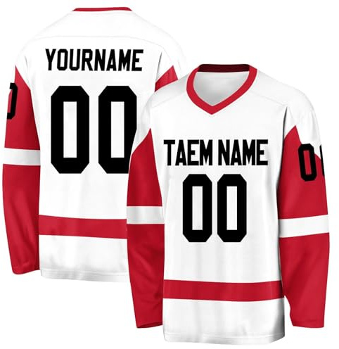 Hockey Jersey for Mens/Boys Custom Personalized Ice Hockey Long Sleeve Practice Shirts Customizable Number Name Logo Team Red