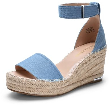 DREAM PAIRS Sandales Compensé Femme Espadrilles Plateforme à Bout Ouvert, Sandales Été Chic avec Bride Cheville, Chaussures de Plage et Mariage Confortables,Size 41,Unjean Bleu,DWUMPS2505