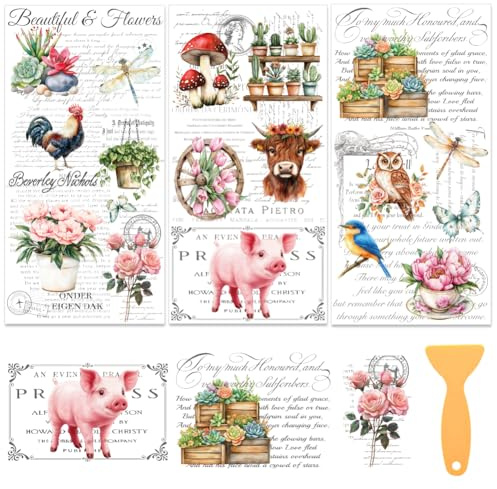 WEBEEDY 3 Stk. Vintage Möbelaufkleber Blumen Tiere Wandsticker Antike Aufkleber Decoupage Papier Für Fenster Wandkunst Tassen Umschlag Schlafzimmer Dekor 15x30cm